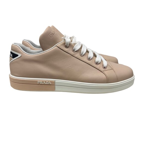 Prada Shoes - PRADA Vitello Soft Logo 4 Beige Leather Low top Casual Sneakers Women's sz 41/11